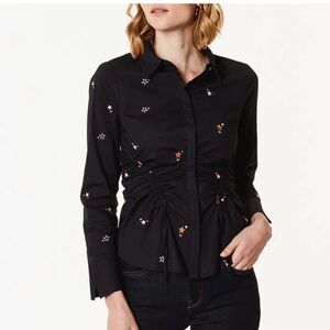 KAREN MILLEN Star Embroidered Shirt Sz 6 Black